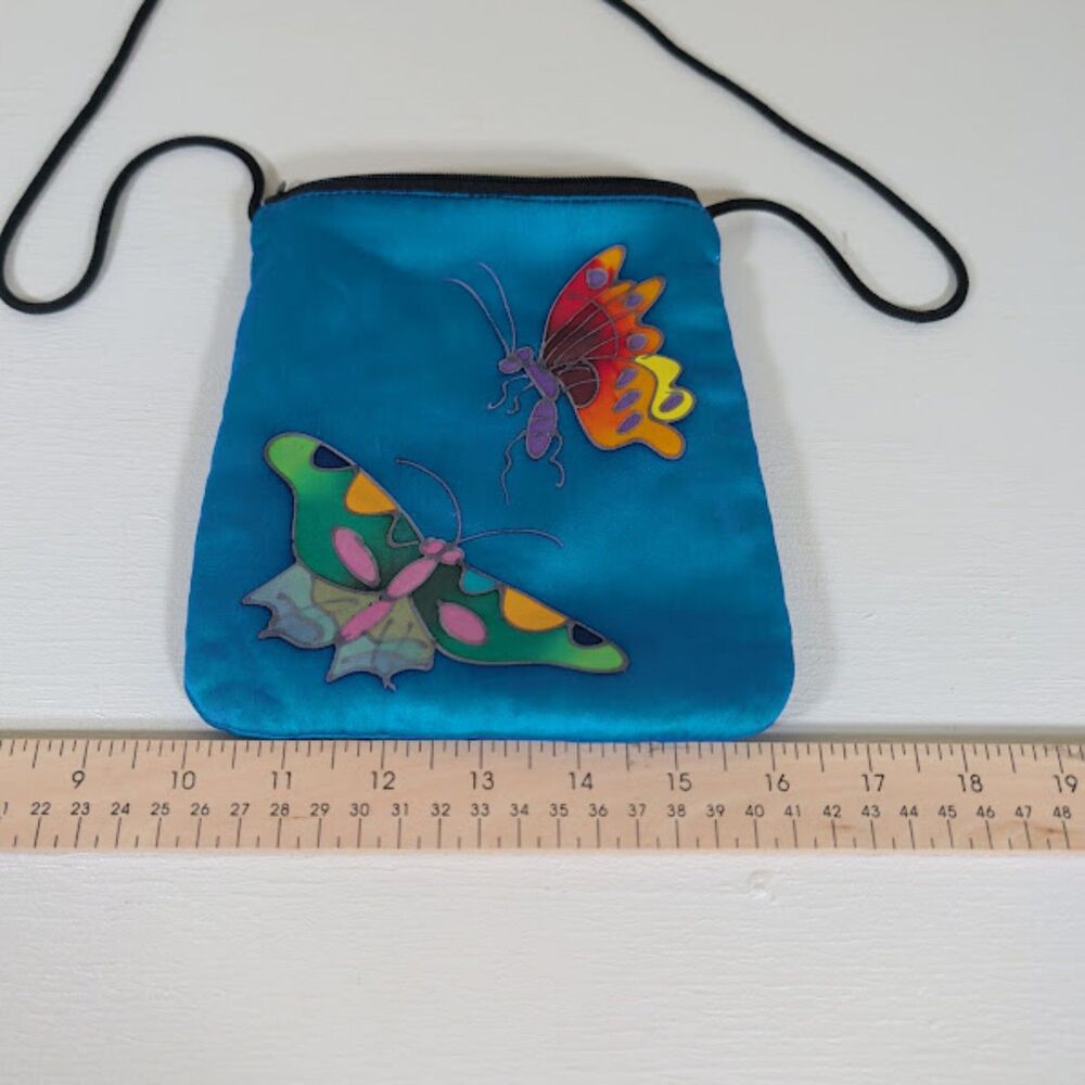Invisible World 100% Silk Pouch Crossbody Bag Hand Painted Butterfly Luna Moth
